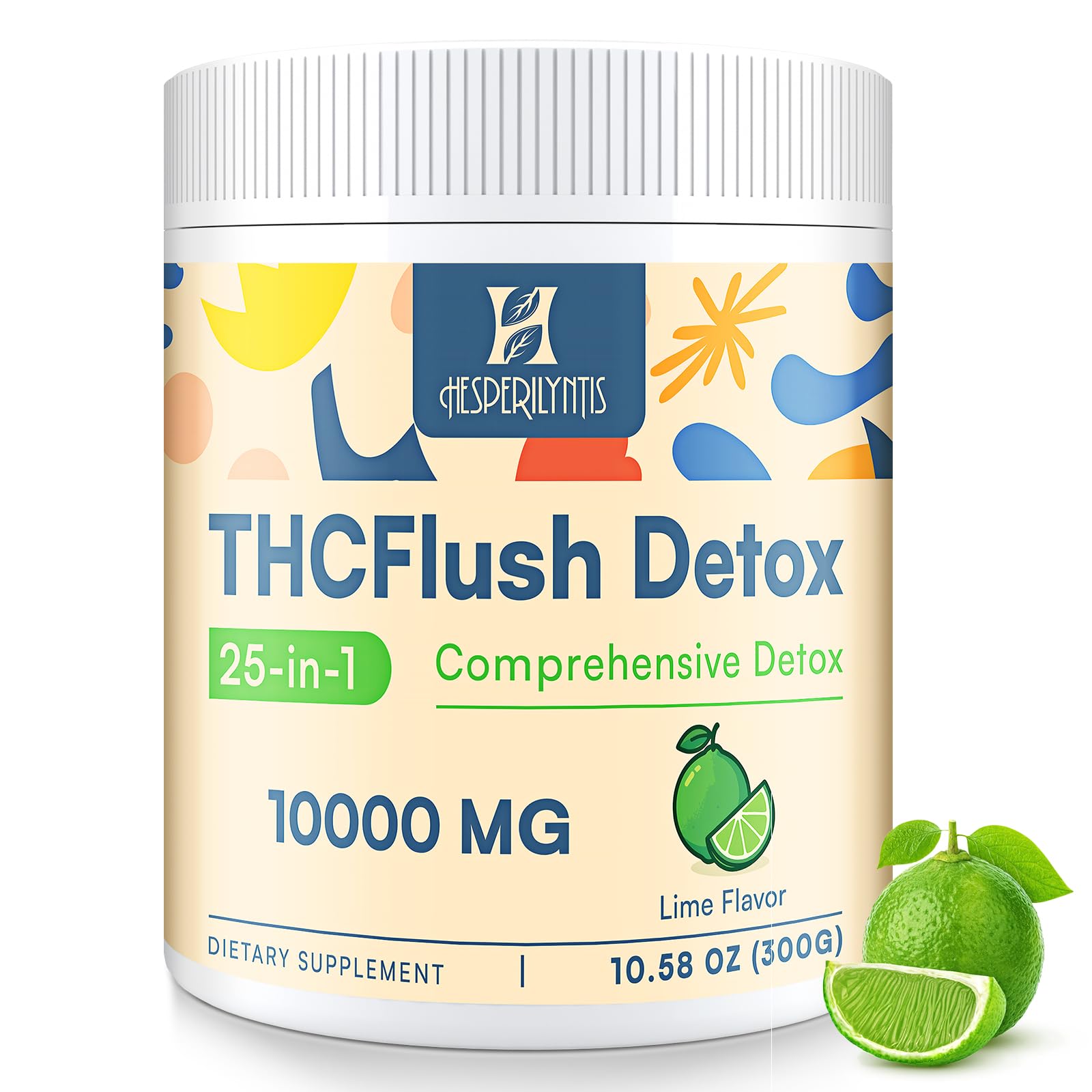 Hesperilyntis Detox Powder bottle and glass for daily use.