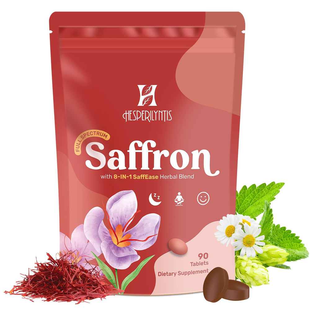 Hesperilyntis saffron tablets in pouch promote daily mood balance and long-lasting freshness.