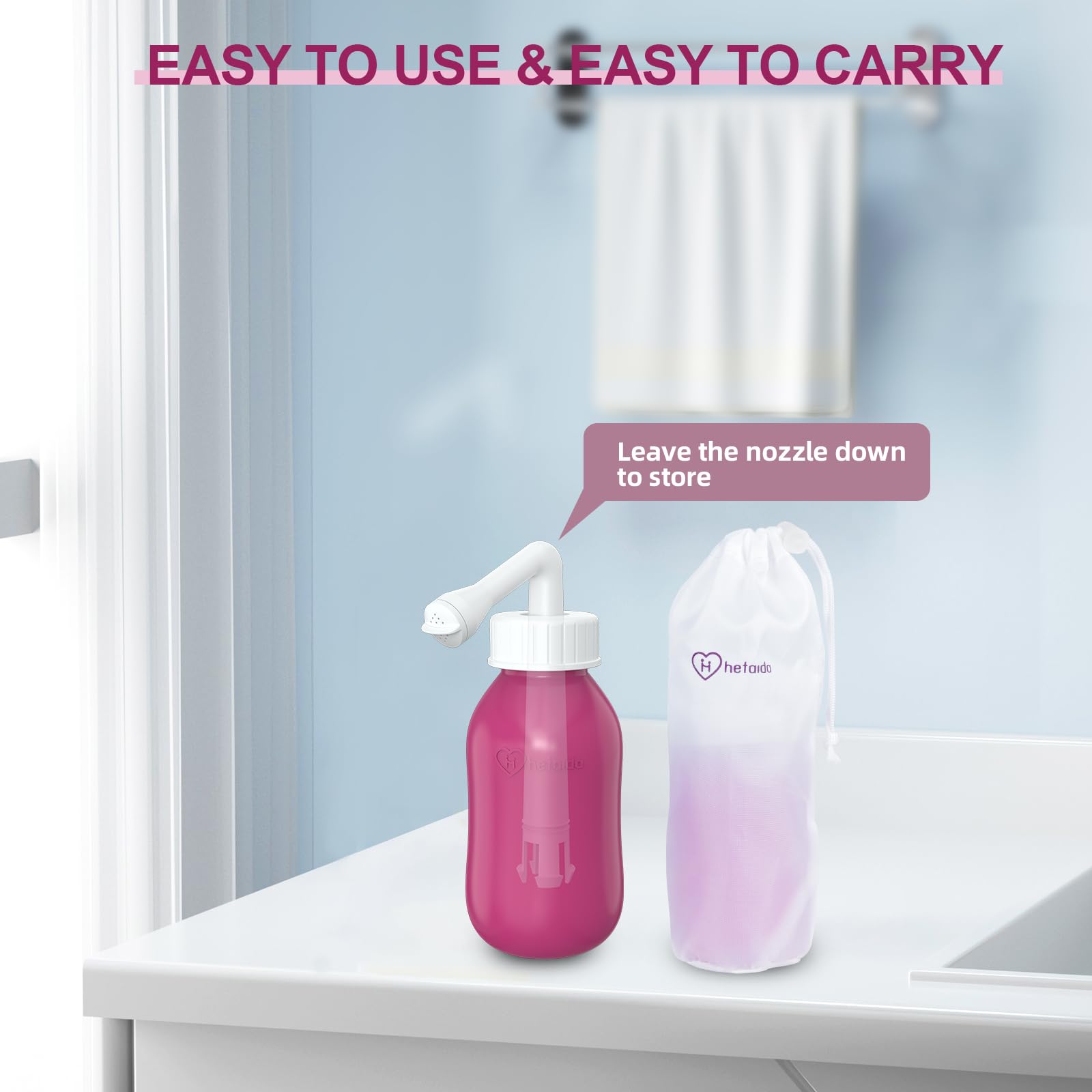 Hetaida peri bottle with collapsible nozzle and portable design for travel