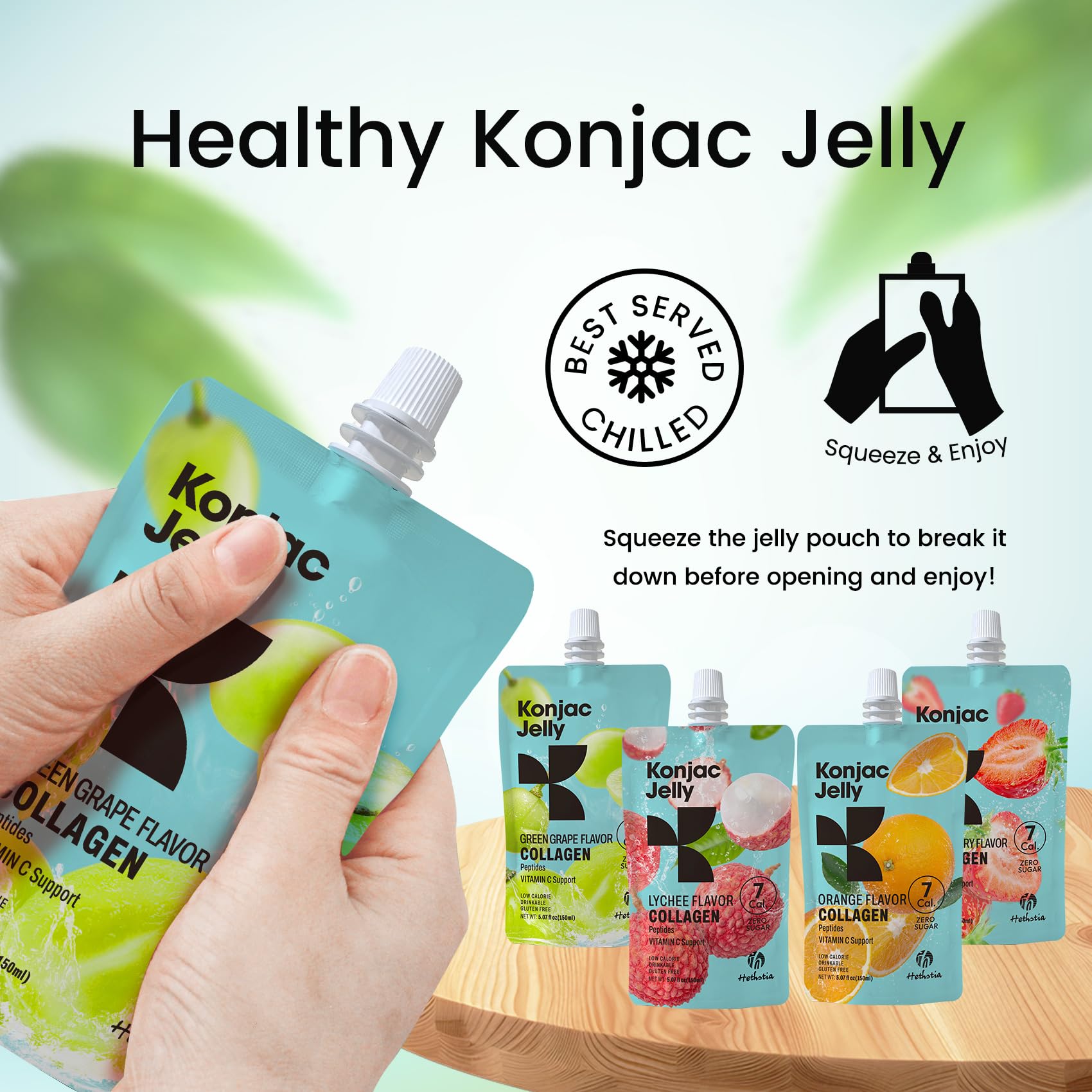 Hethstia Konjac Jelly Green Grape Bite: fruity flavor with zero added sugar