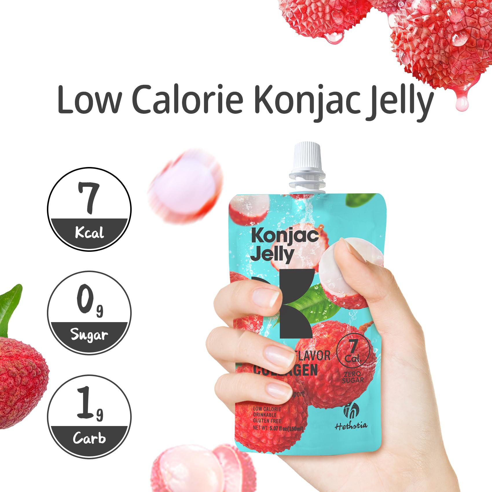 Hethstia Konjac Low-Calorie Snack—only 7 kcal per pouch for mindful snacking.