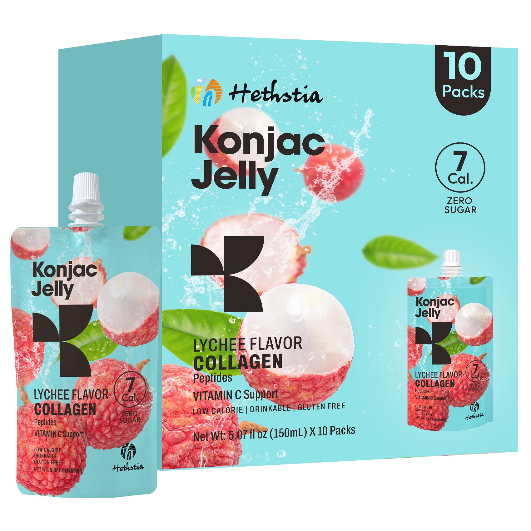 Hethstia Konjac Lychee Drinkable Jelly pouch—refreshing on the go, low calorie snack.