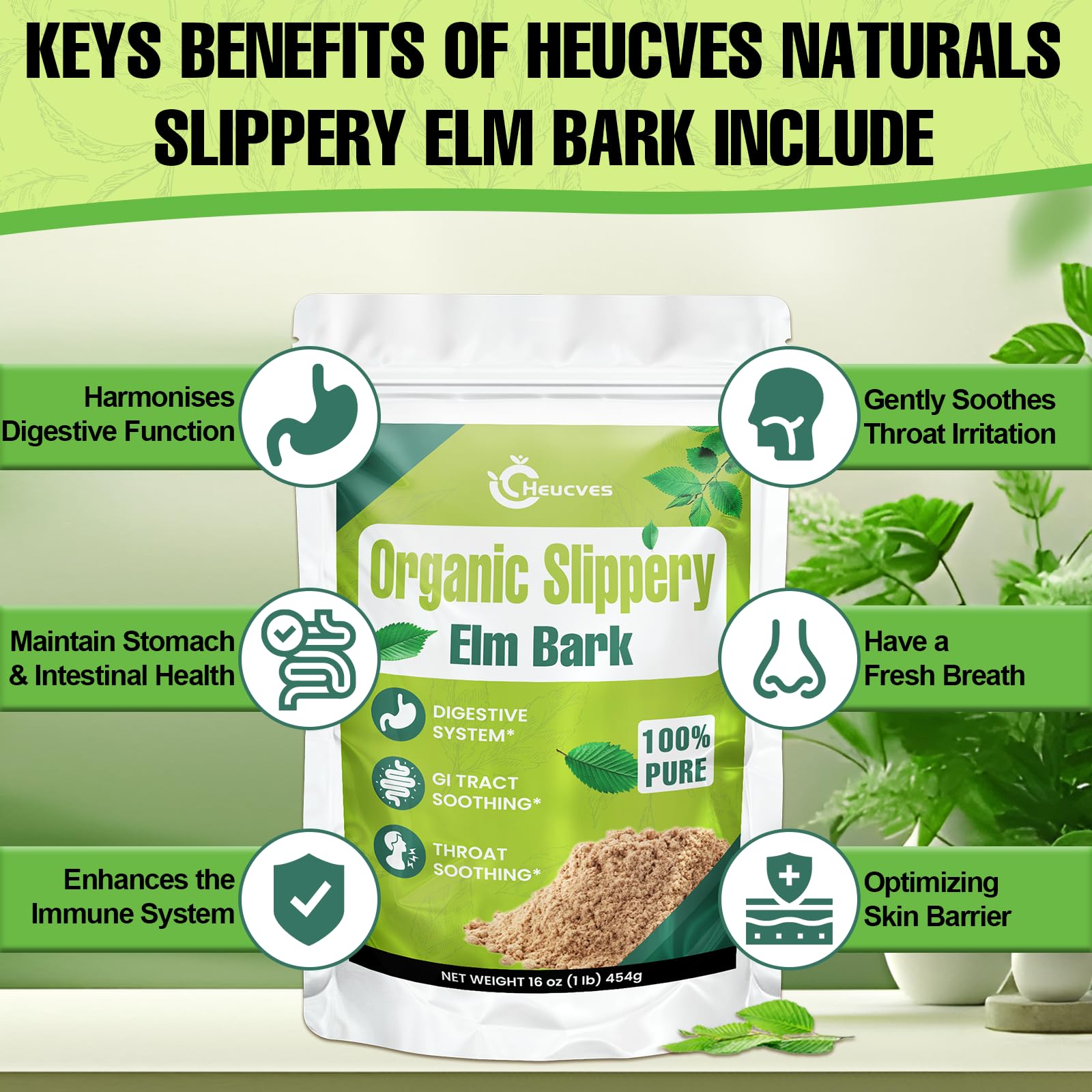 Close-up of Heucves Slippery Elm powder texture highlighting purity
