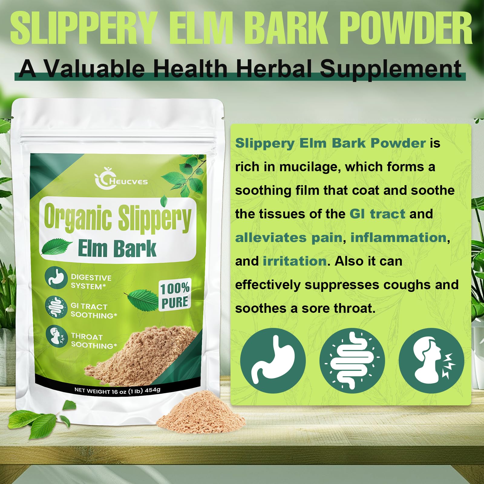 Herbal tea serve using Heucves Slippery Elm powder in a cup