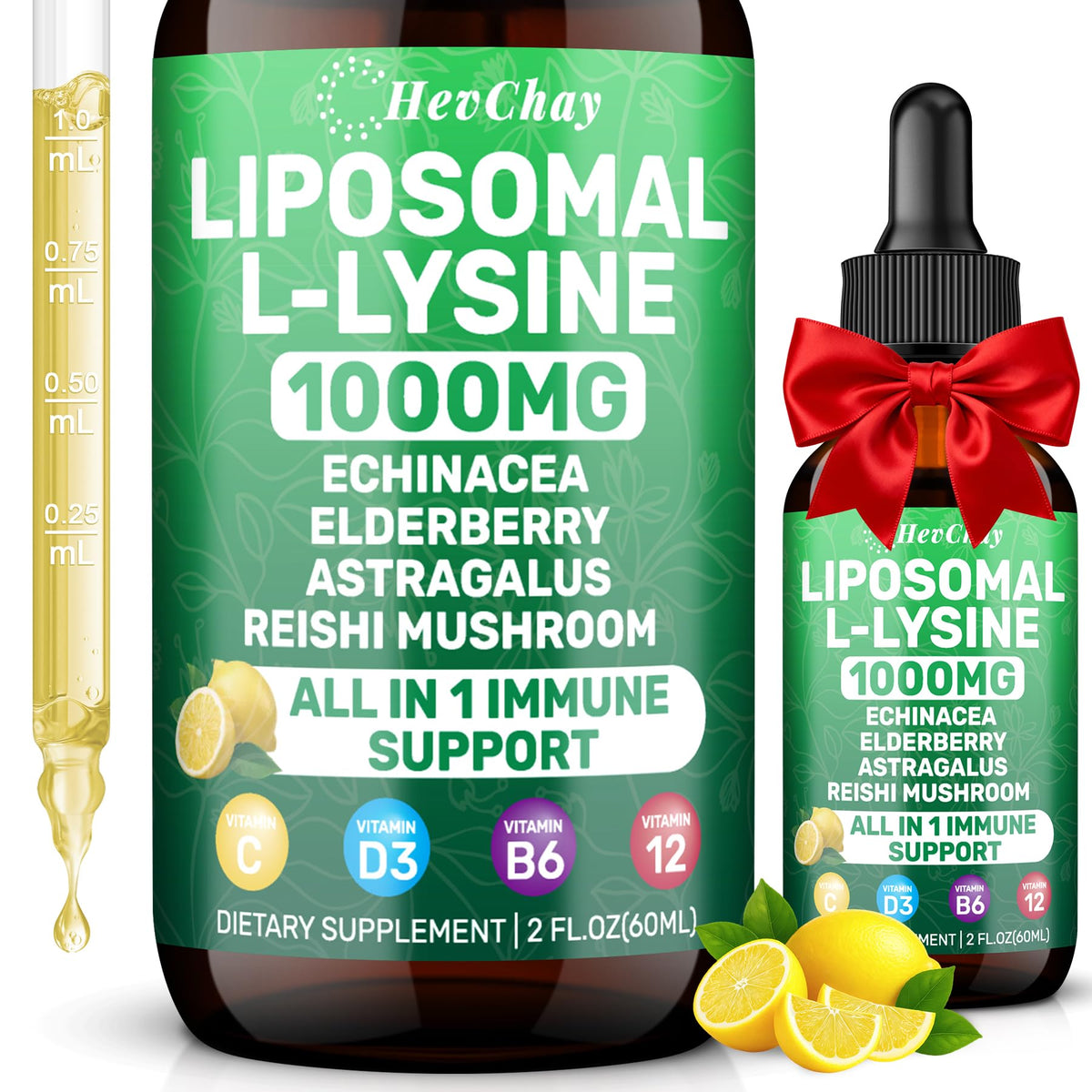 HevChay Liposomal Lysine liquid drops bottle for daily immune support