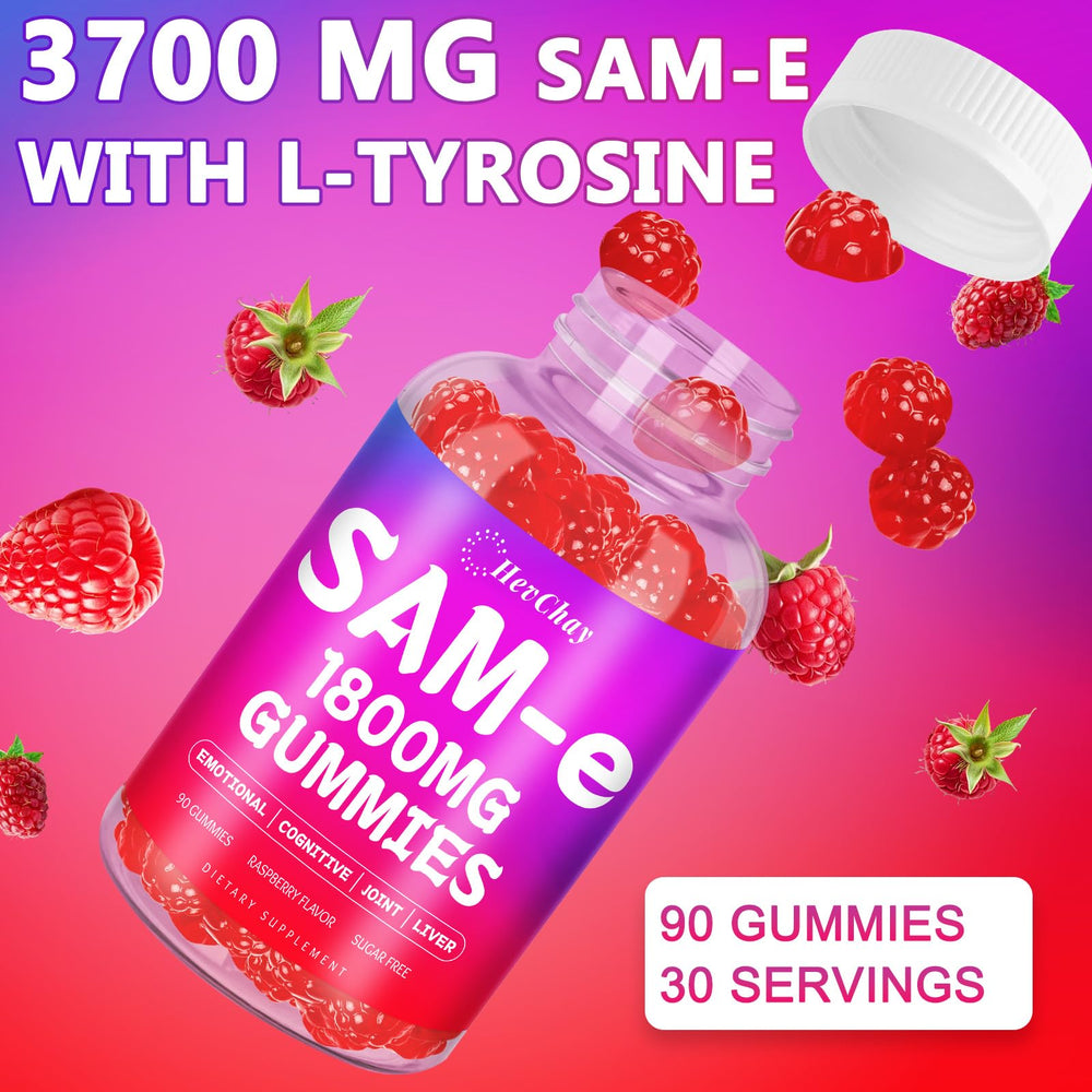 Close-up of HevChay SAM-e gummies texture and chewiness for easy daily intake.