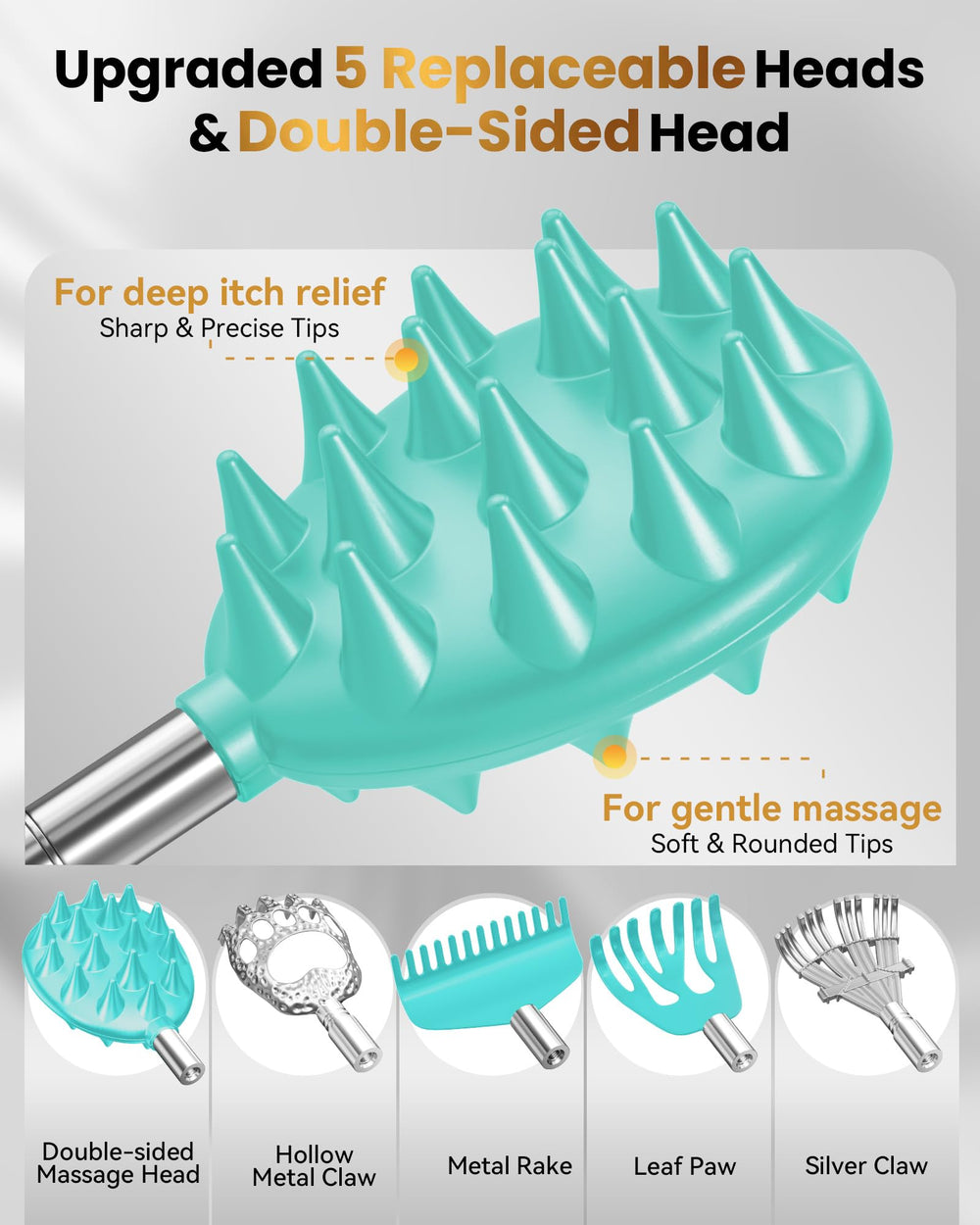 HEYAXA dual-sides head offers scratching and massage for customizable relief