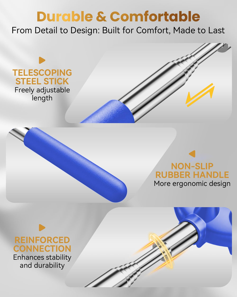 HE YAXA rake head provides wider scratching edge for broader coverage.
