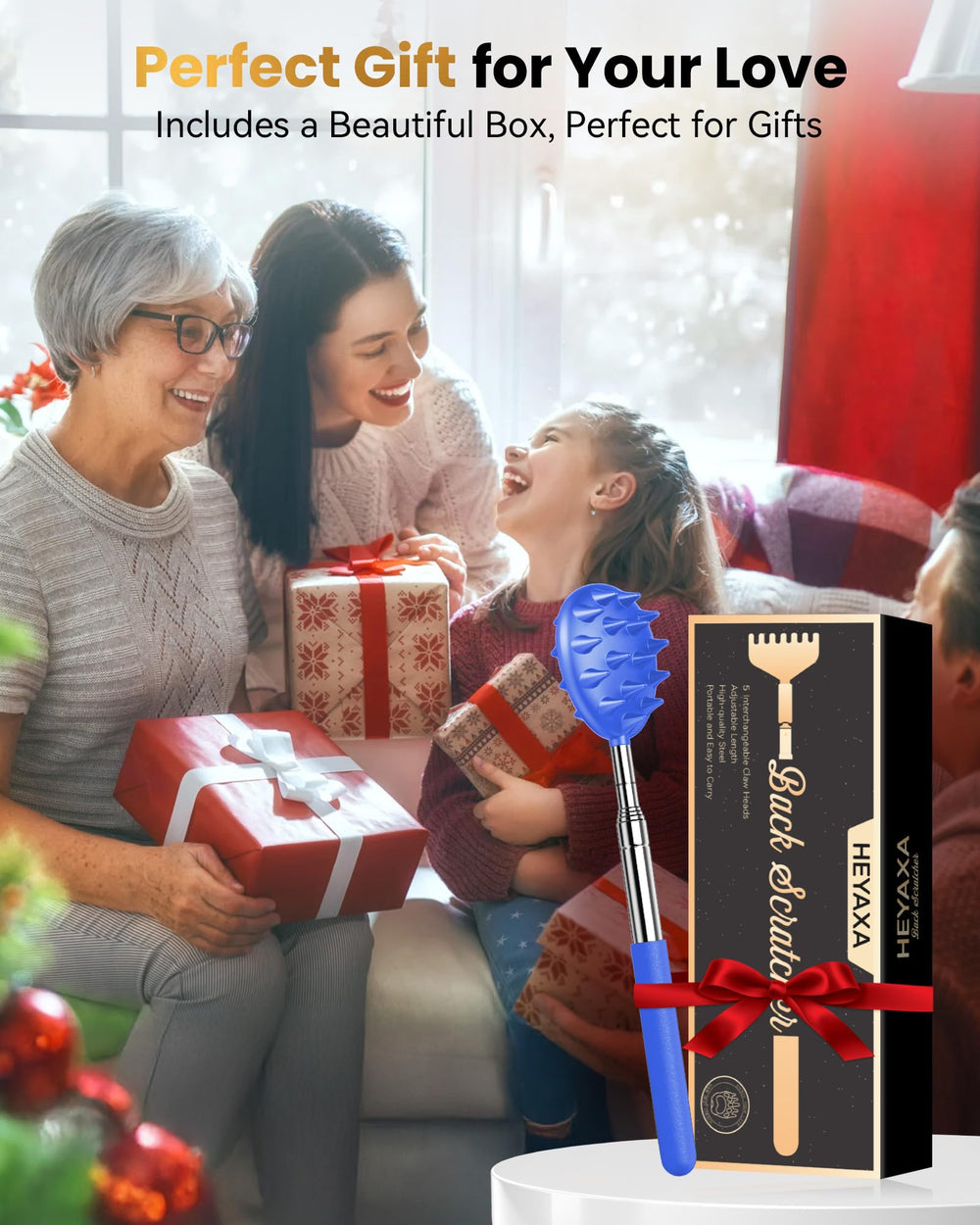 HEYAXA portable back scratcher set fits compact storage and travel.
