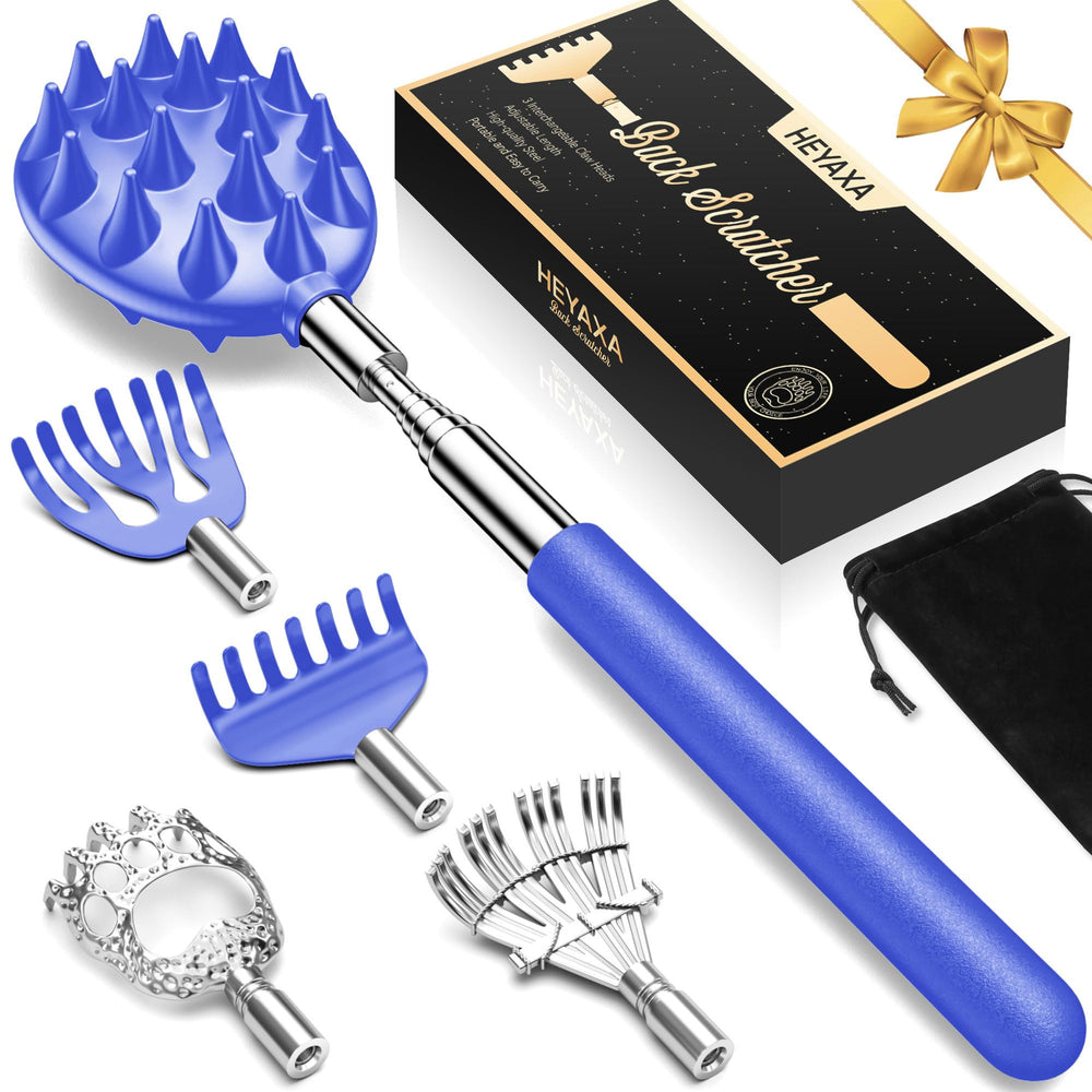 HEYAXA telescoping back scratcher extends reach for neck and back relief.