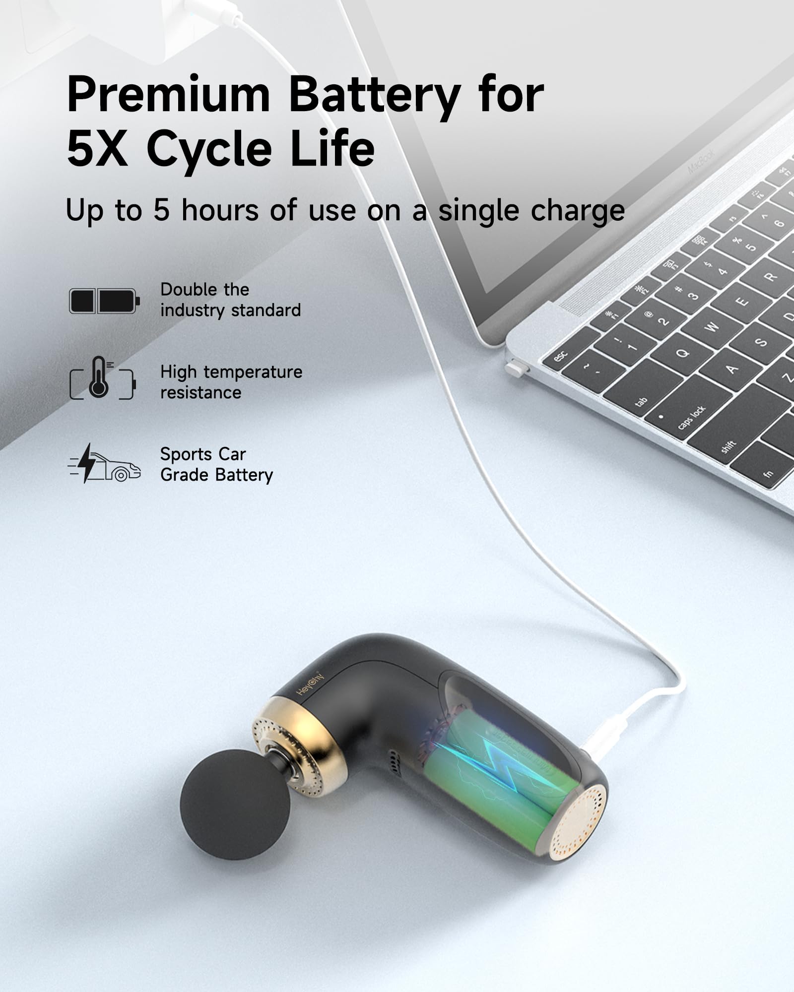 HEYCHY A1 USB-C charging for effortless power on the move.