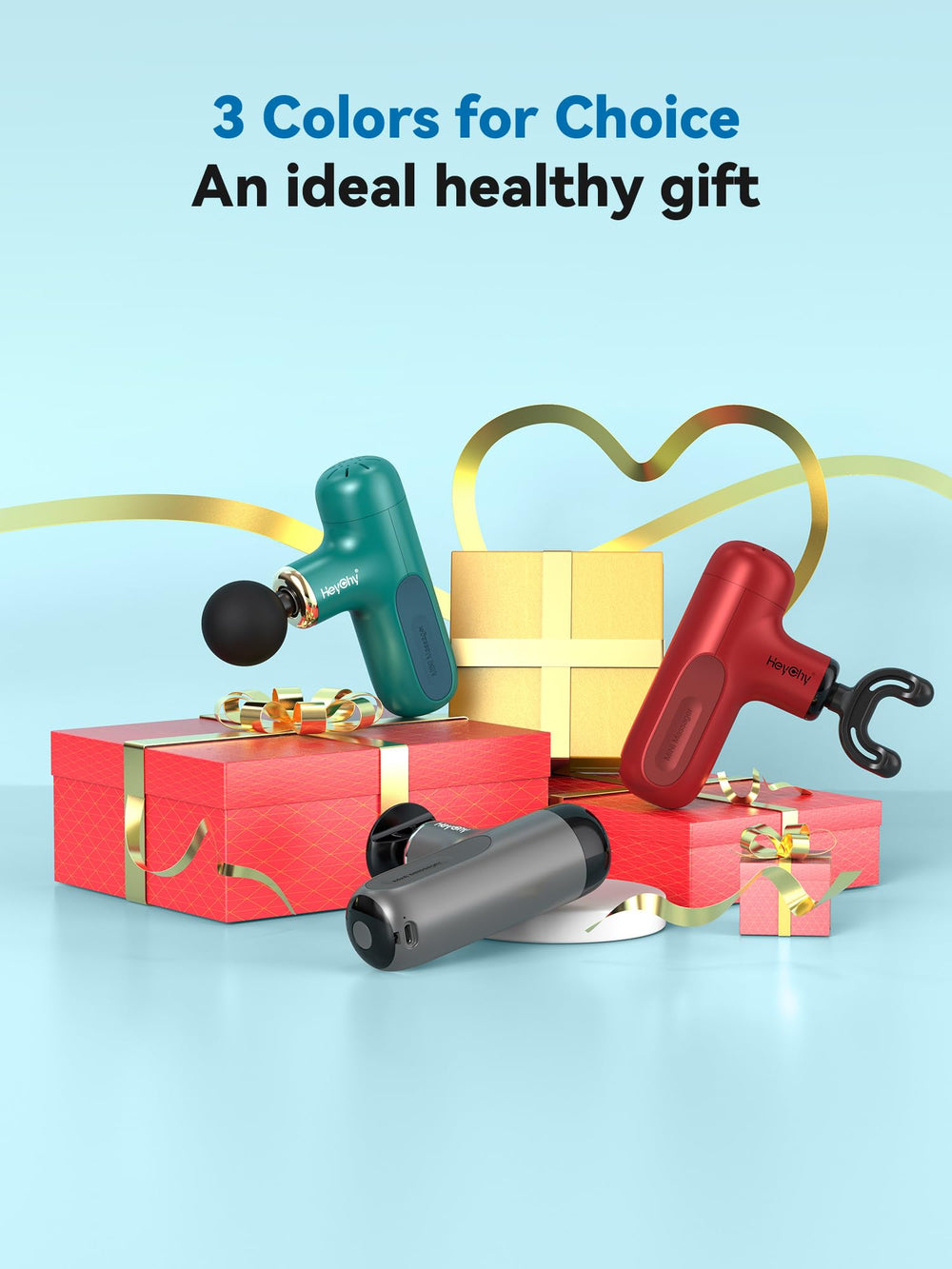 HEYCHY massage gun offers 5 speeds and 4 attachments for customization