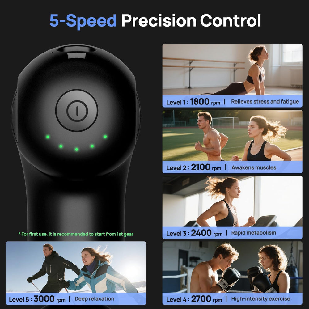 HEYCHY Super Mini Massage Gun demonstrates 7 mm amplitude for deep percussion in action.