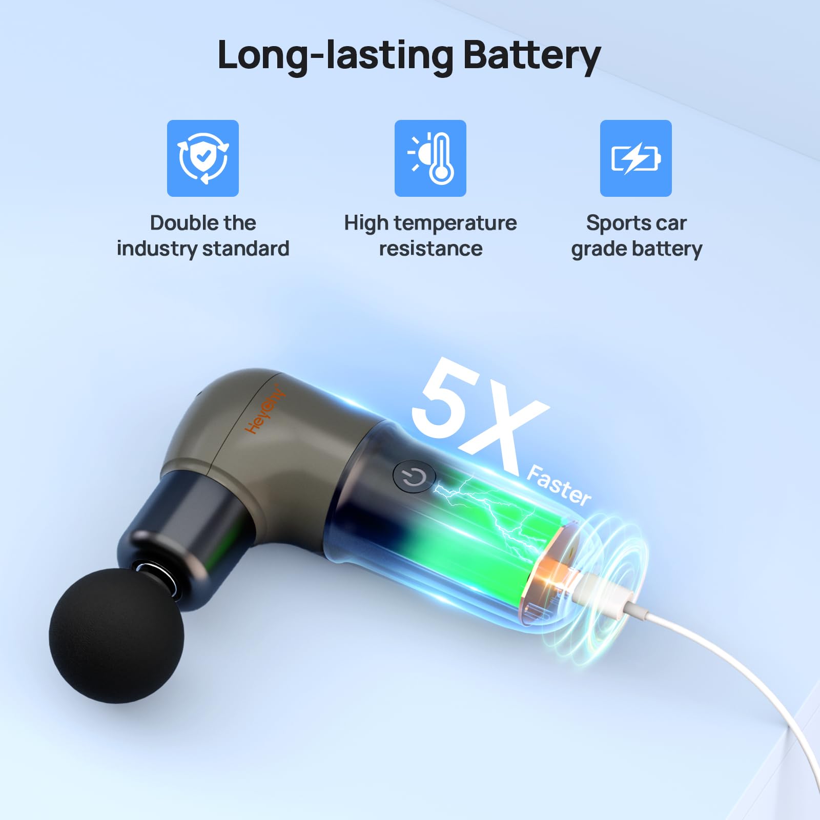 HEYCHY Super Mini Massage Gun in a travel-ready setup with compact form.