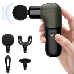 HEYCHY Super Mini Massage Gun with ergonomic L-shape design for easy handling and targeting.