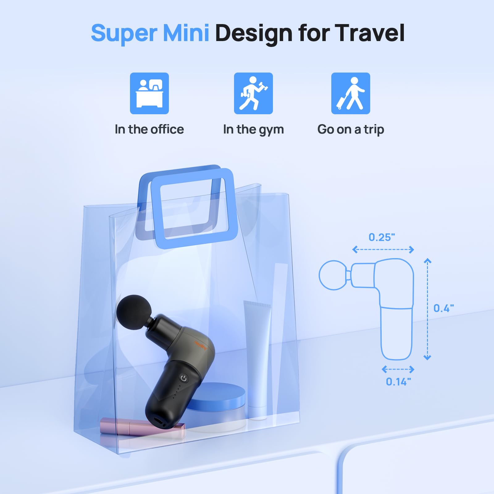 HEYCHY Super Mini Massage Gun charging via USB-C for flexible power options.