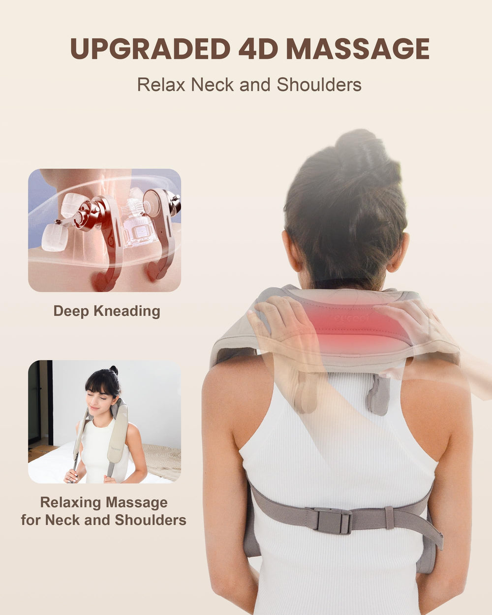 Heycool 4D kneading massage targets neck and shoulders for tension relief
