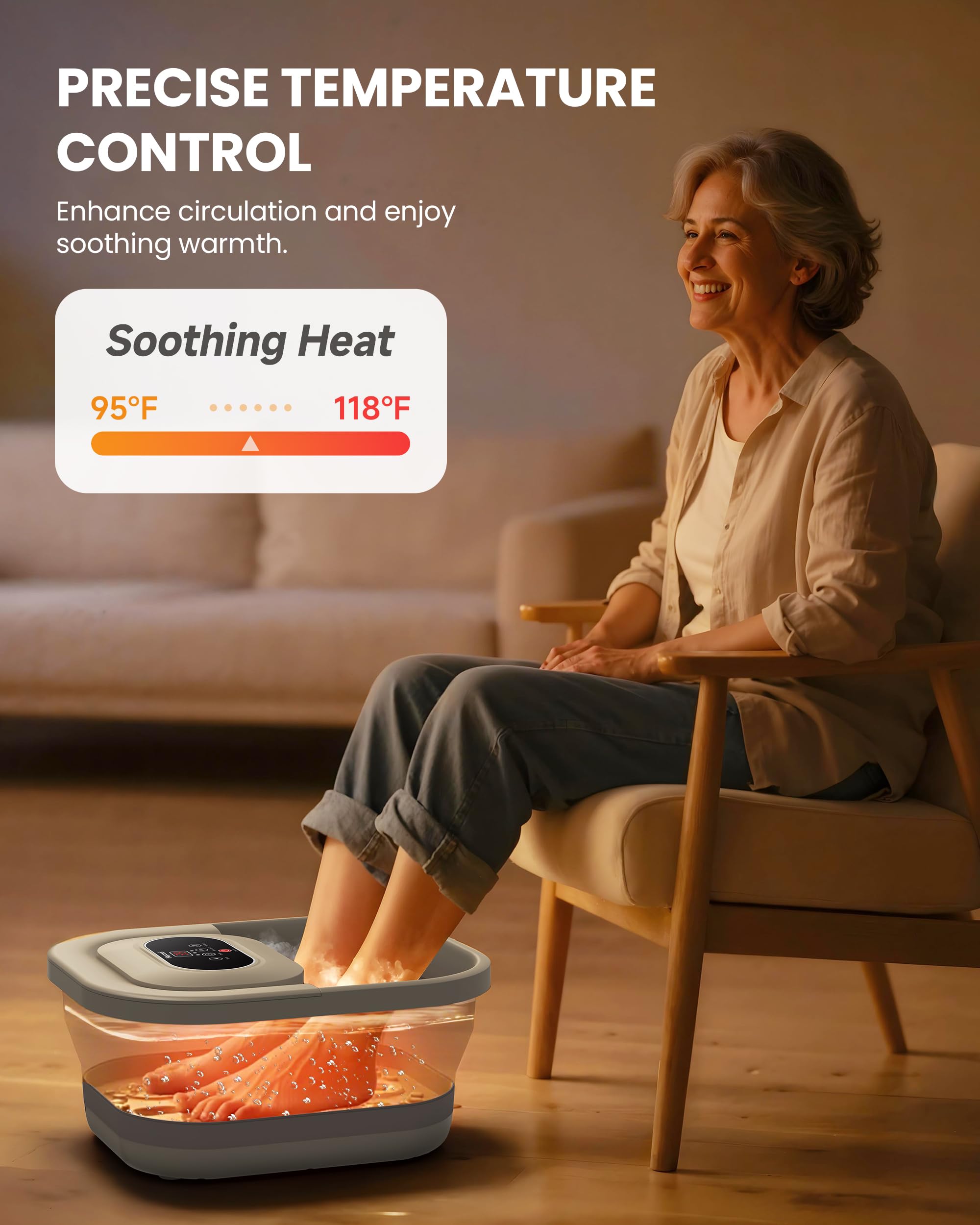 Heycool foot spa featuring eight massage rollers for soothing relief