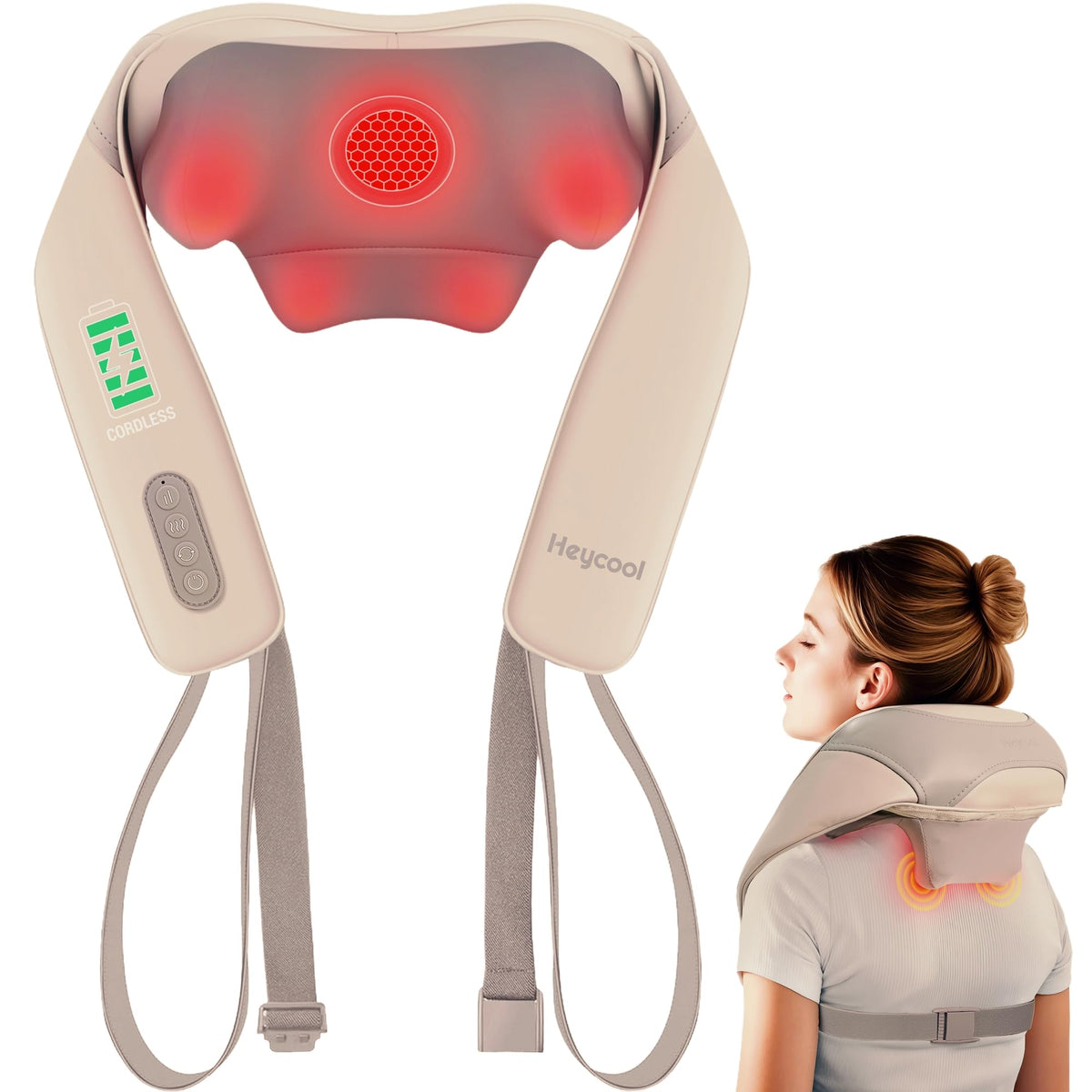 Heycool graphene heating neck massager delivering soothing warmth for neck comfort.