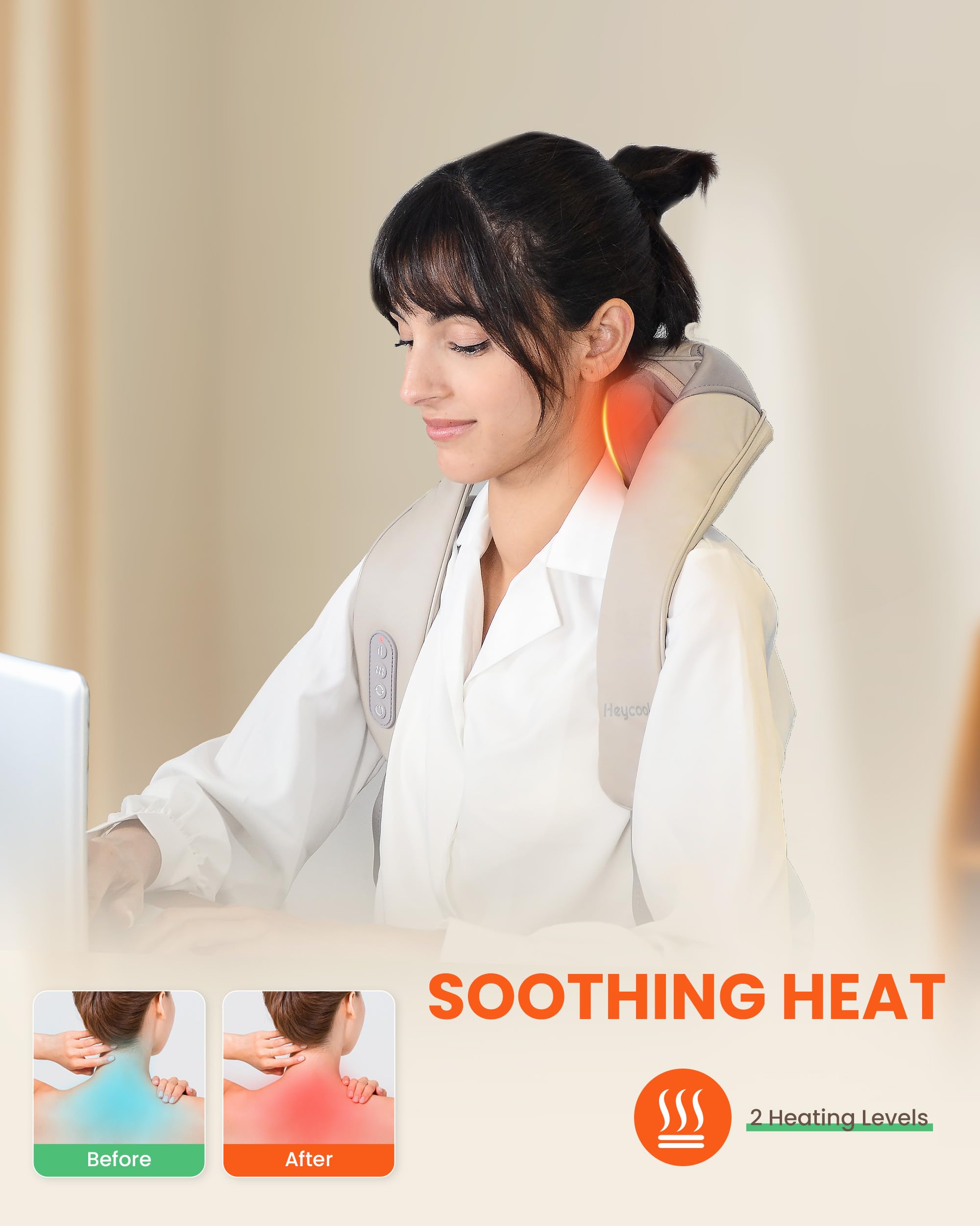 Heat levels adjustable for personalized relaxation during breaks