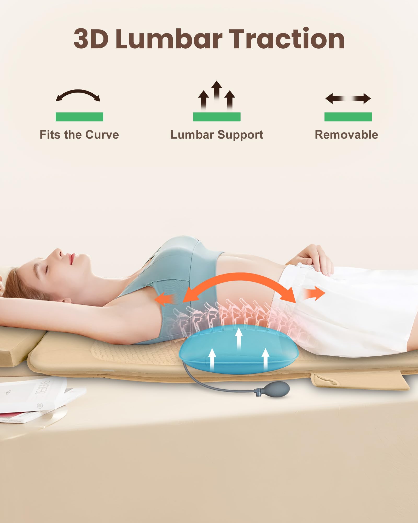 Heycool inflatable lumbar support close-up demonstrates adjustable traction around the waist