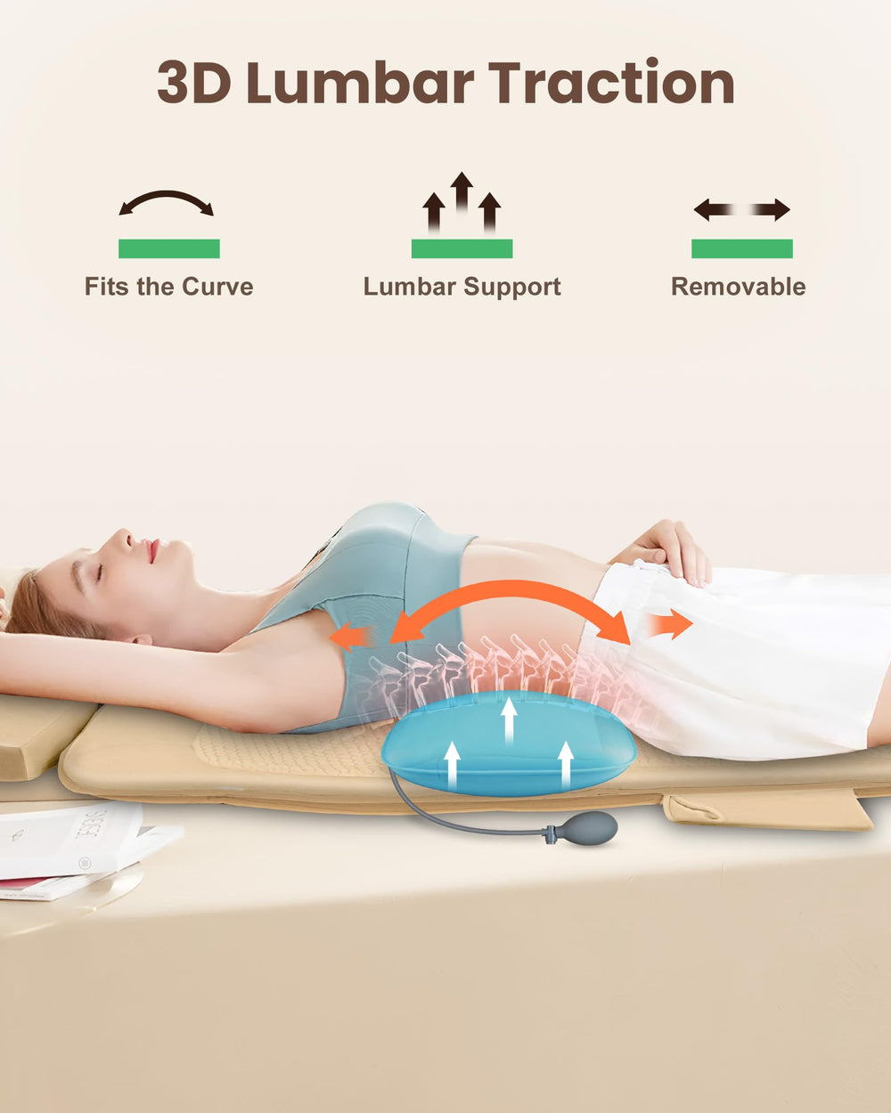 Heycool inflatable lumbar support close-up demonstrates adjustable traction around the waist