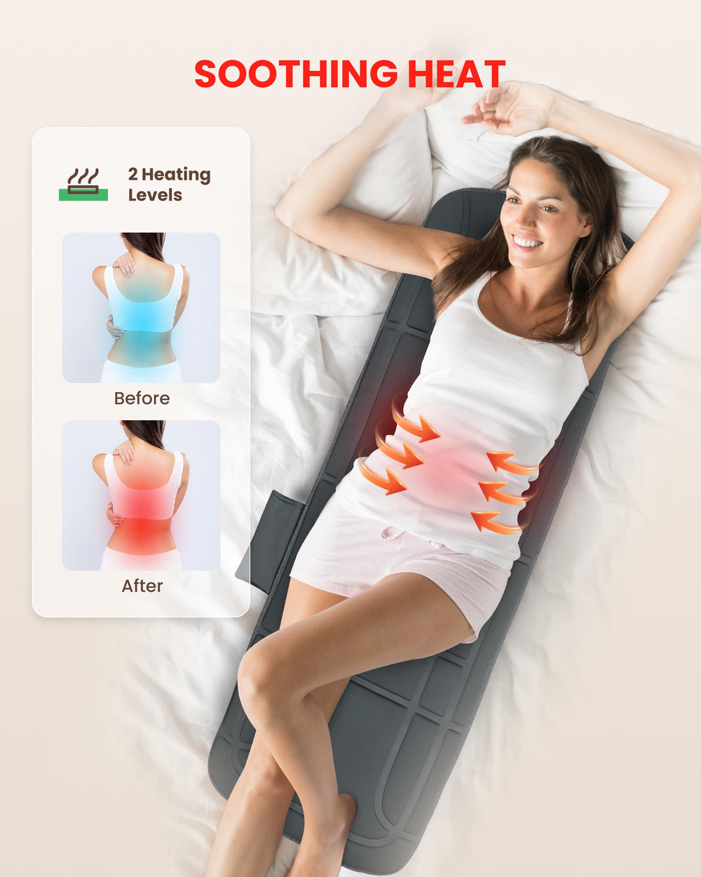 Heycool 10-motor vibration focus for targeted back and hip massage.