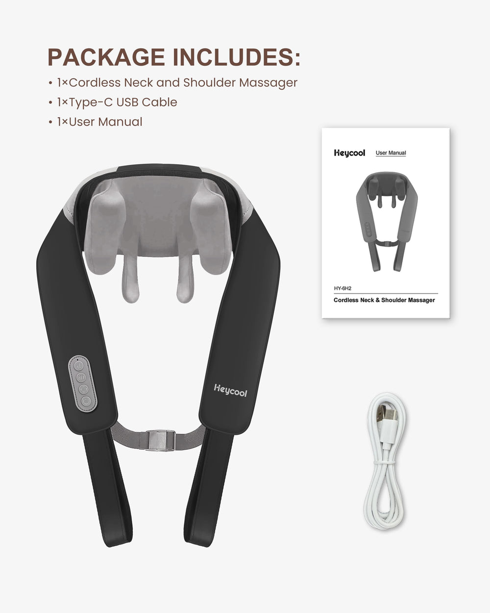 Heycool massager charging via USB for portable use