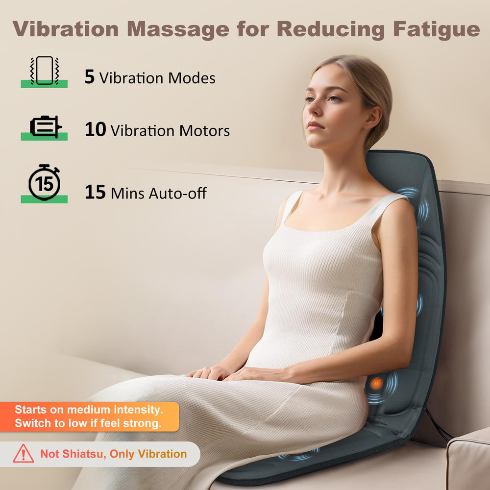 Heycool Vibration Back Massager seat area highlights thigh and seat warmth