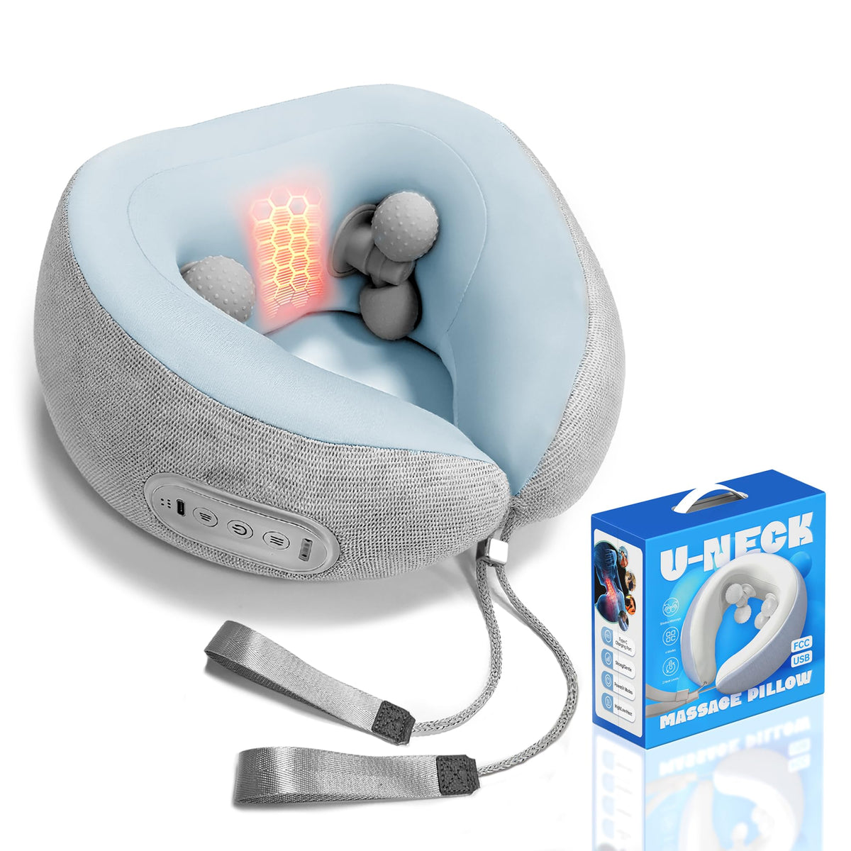 Heyelax neck massager with deep kneading balls for targeted travel relief.