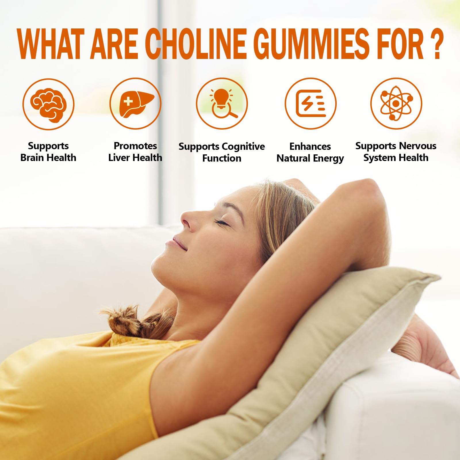 HFELIZ Choline Gummies closeup texture emphasizing citrus taste.