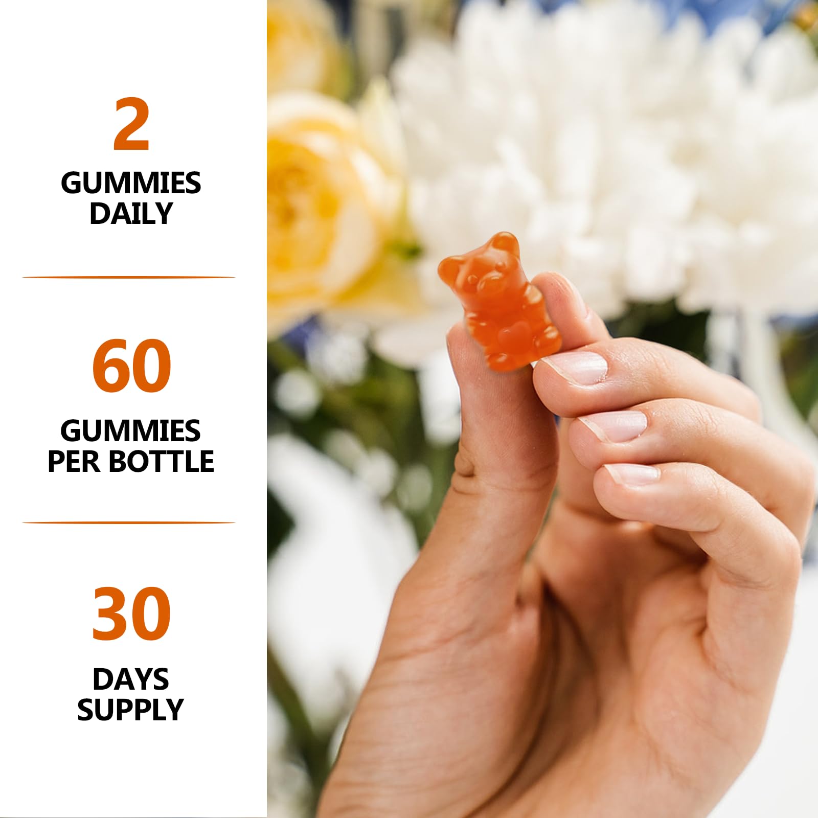 HFELIZ Choline Gummies ingredient panel highlights sugar-free formula.