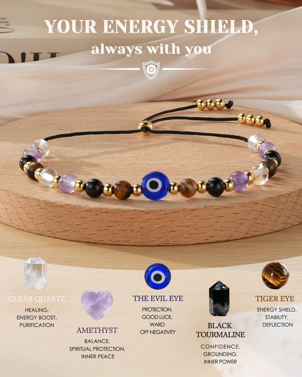 HGDEER Black Tourmaline bracelet providing grounding and steady daily confidence.