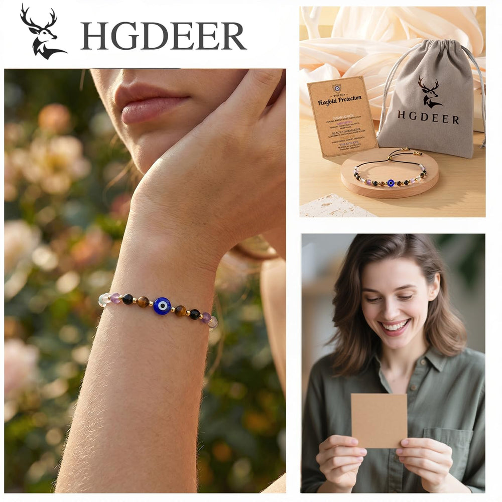 HGDEER Gift Set packaging with evil eye card and velvet pouch for thoughtful gifting.