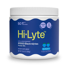 Hi-Lyte K1000 blue raspberry powder container primed for post-workout hydration