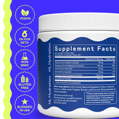 Hi-Lyte K1000 blue raspberry powder with glass of water for hydration