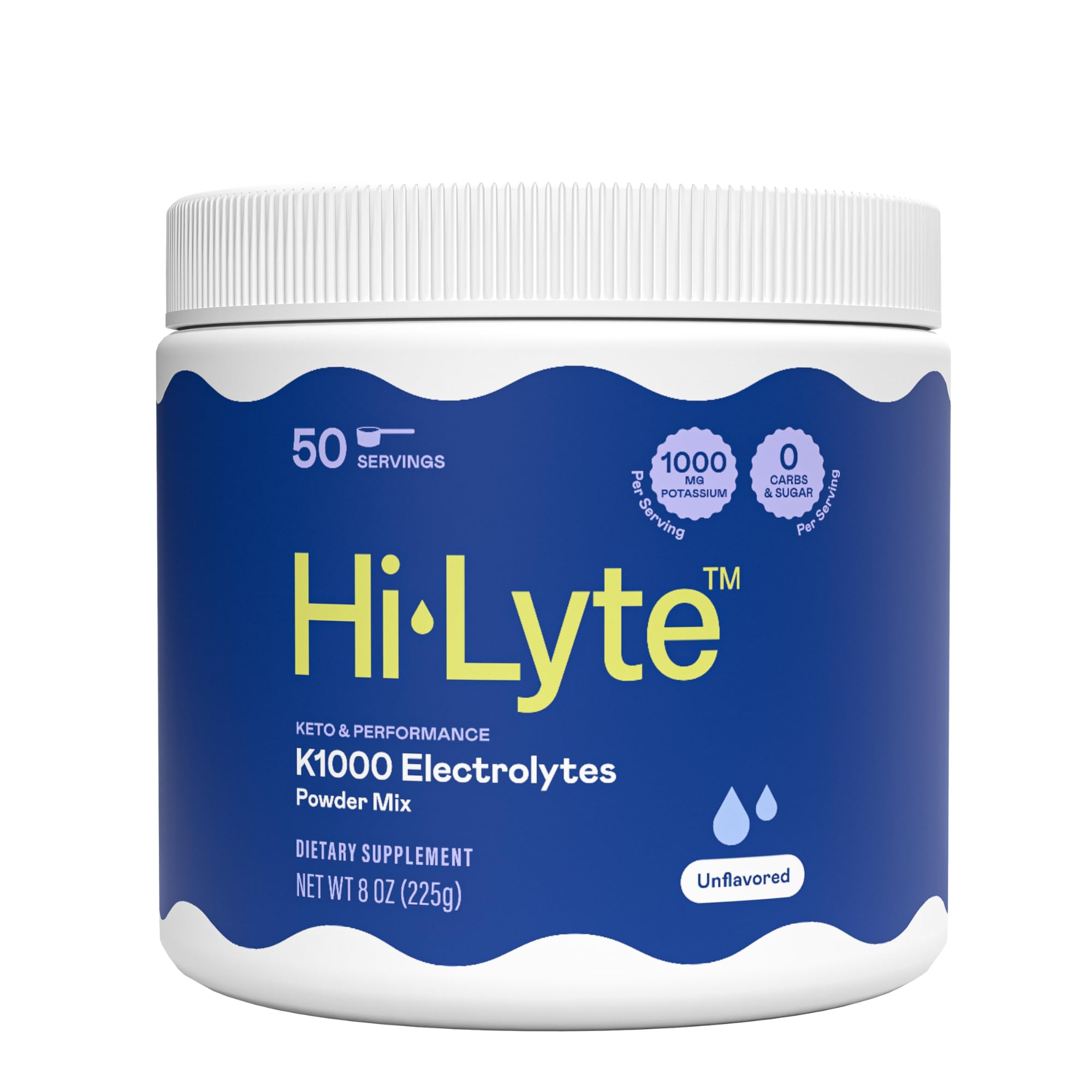 Hi-Lyte K1000 powder scoop shows precise dosing for keto hydration.