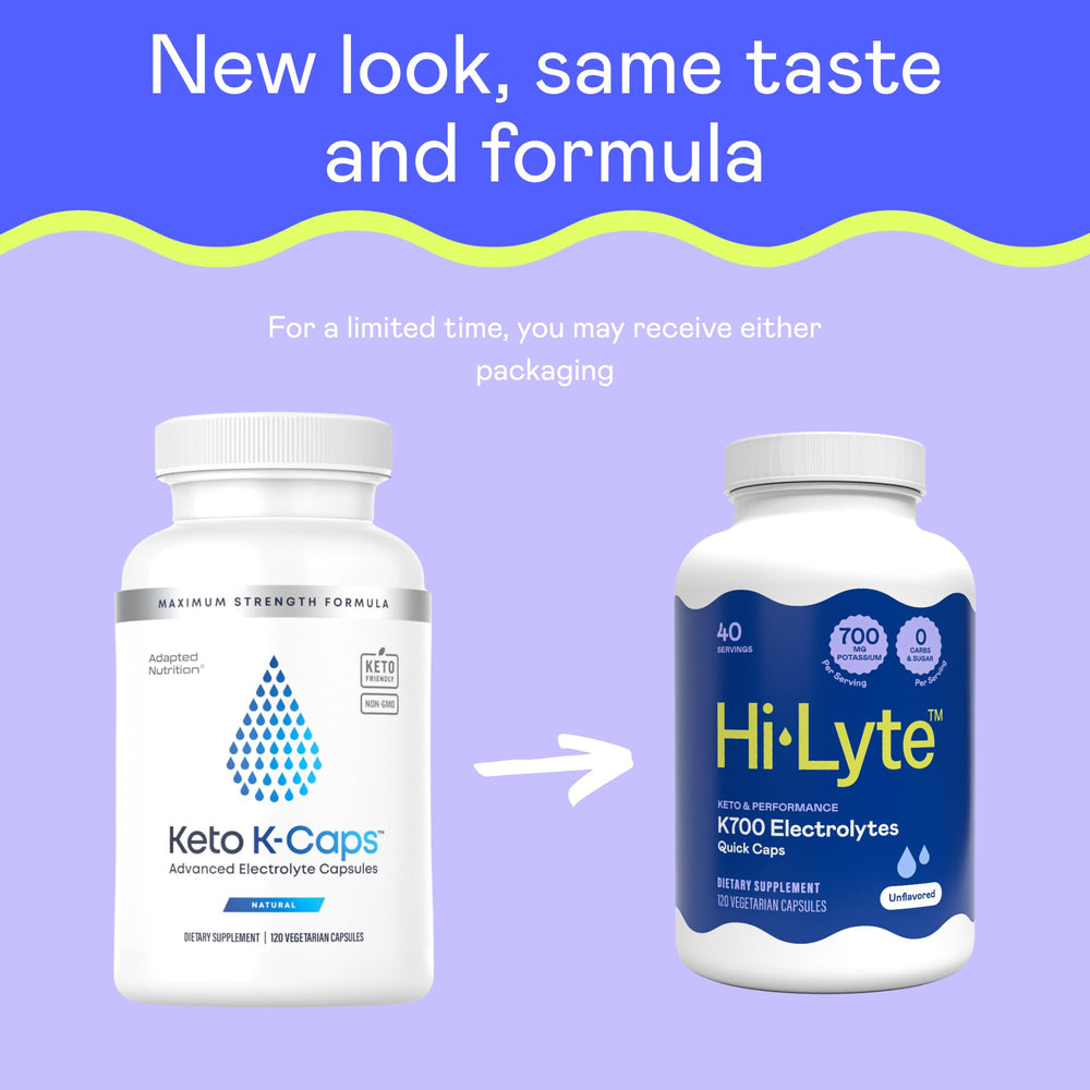 Hi-Lyte Keto K-Caps bottle side label highlights vegan, gluten-free electrolyte formula for athletes.