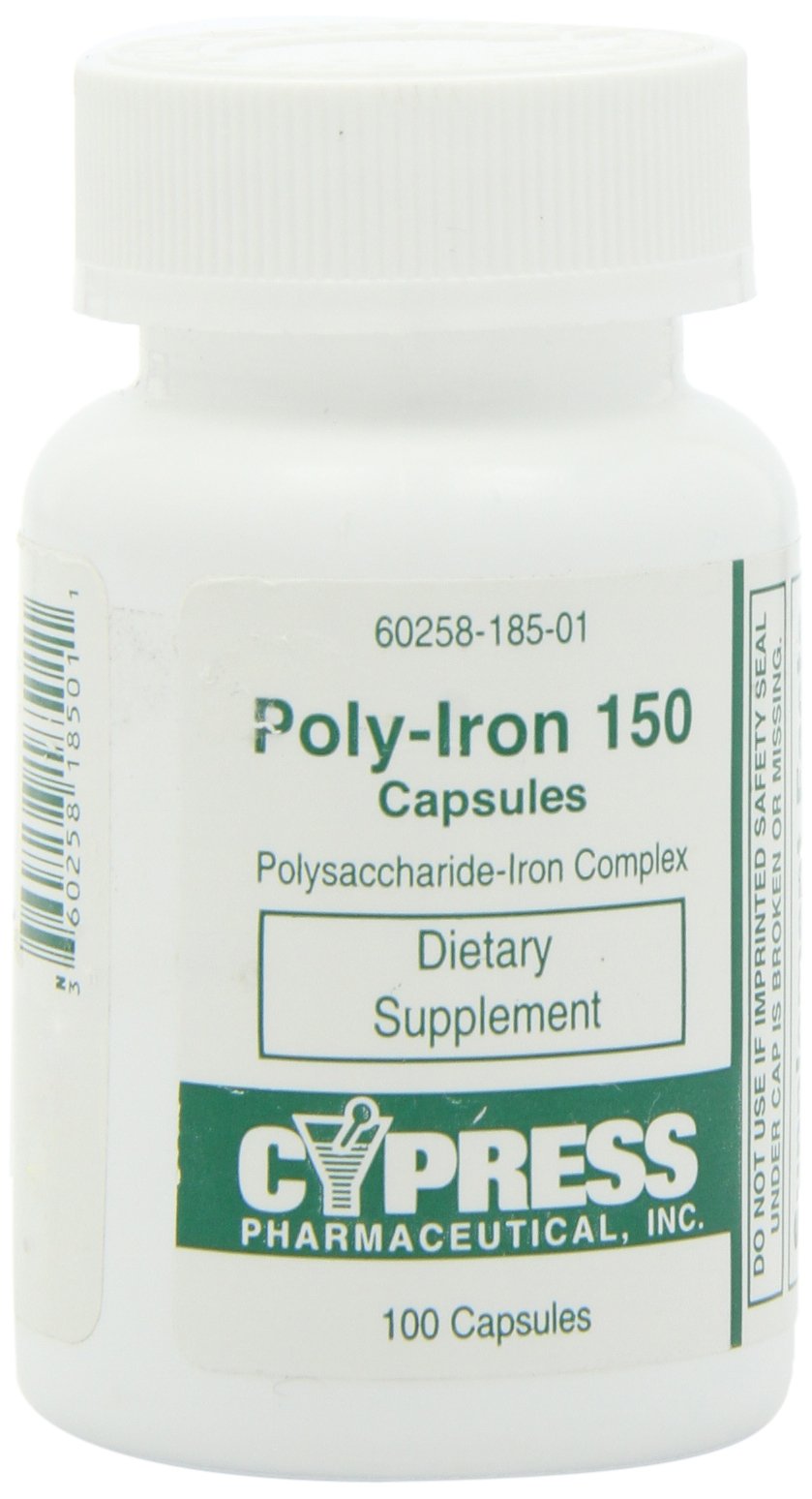 HIBROU Poly Iron capsules bottle, 100-count bottle for daily iron support.