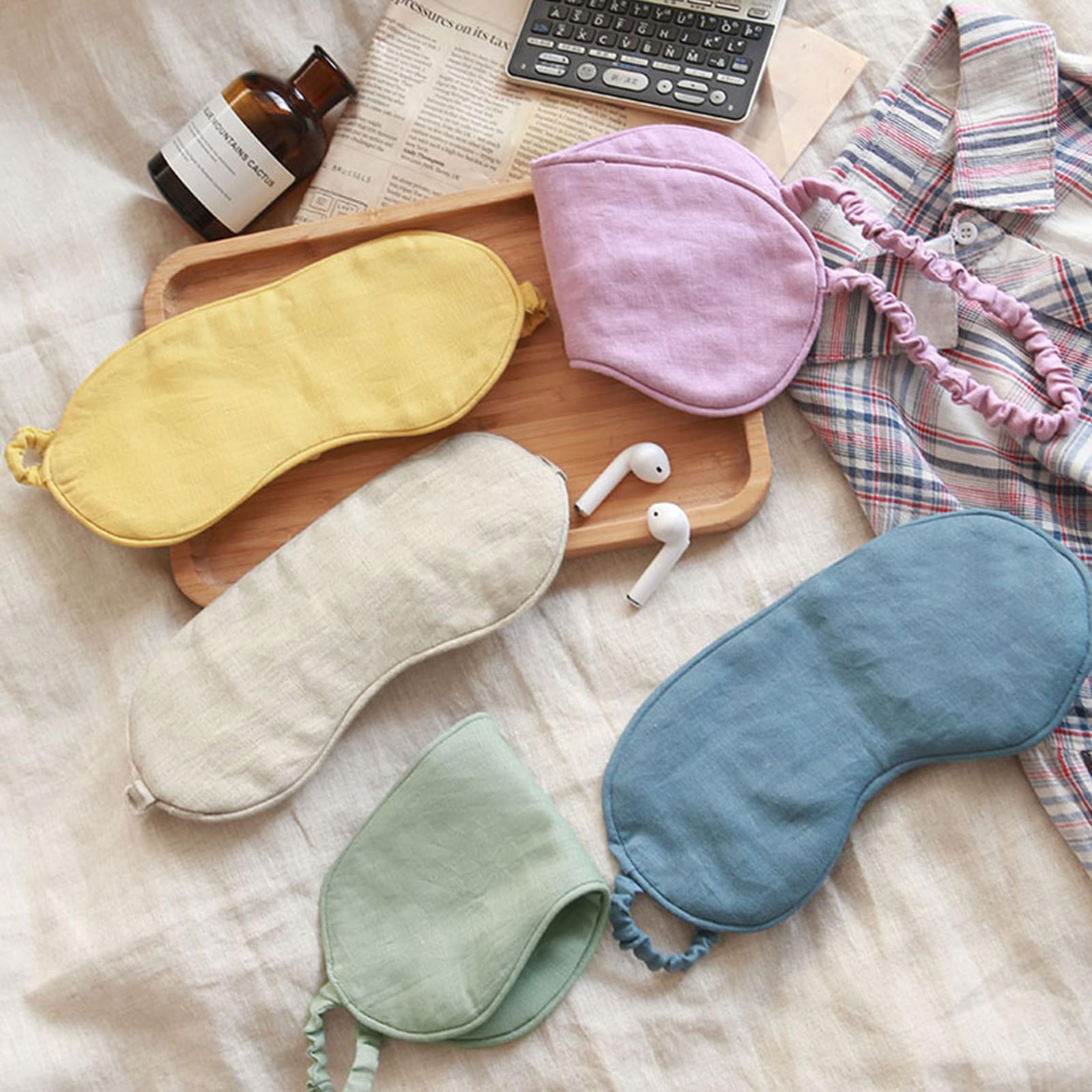 Hicoolfun linen sleep mask travel-friendly design shown folded for packing.