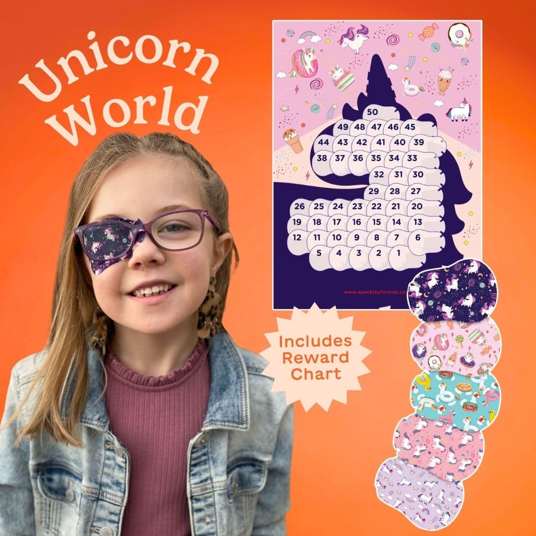 HIDE&SEE Unicorn World eye patch worn on a child's eye during therapy