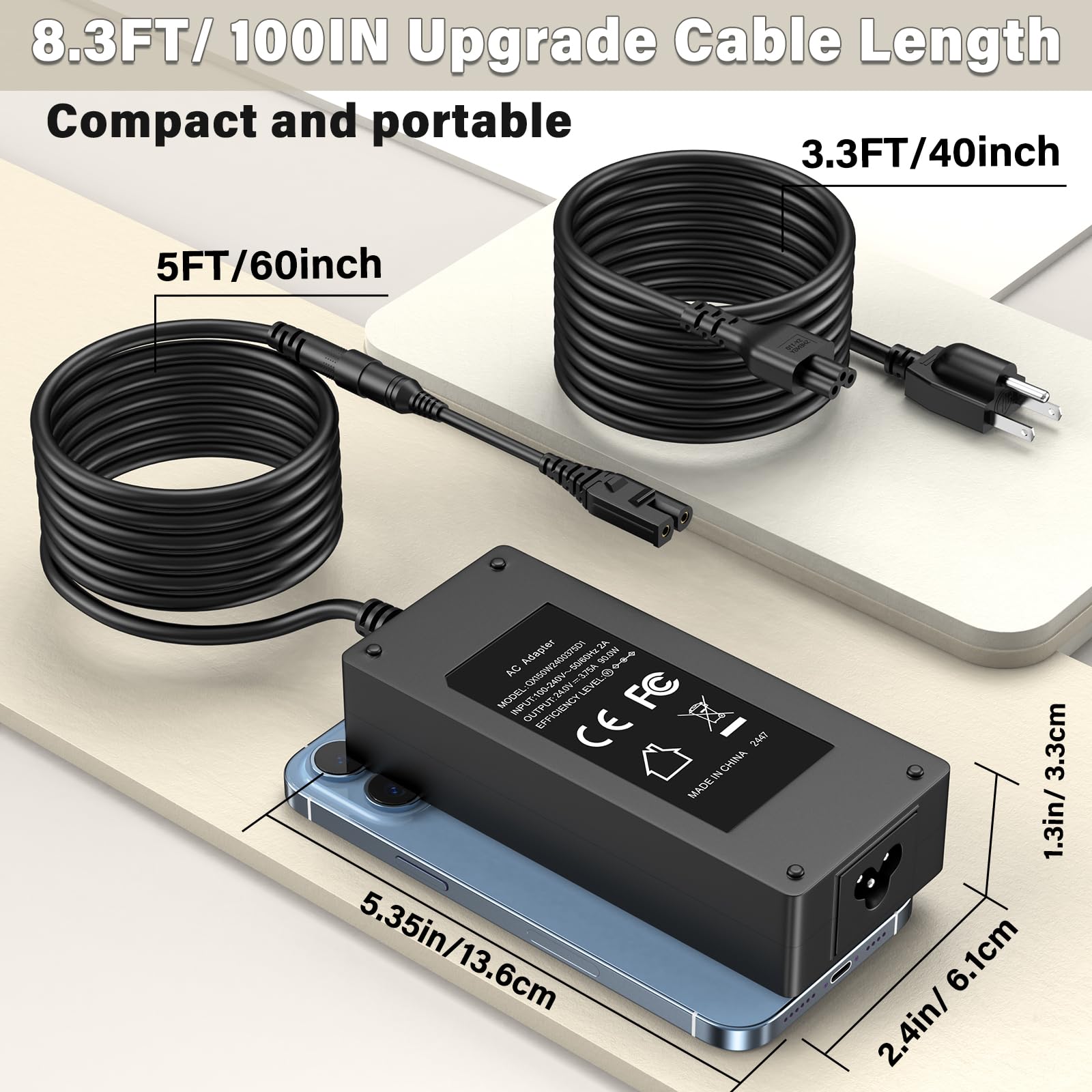 HIENADTOR 8.3 ft power cable enables flexible placement for home use.