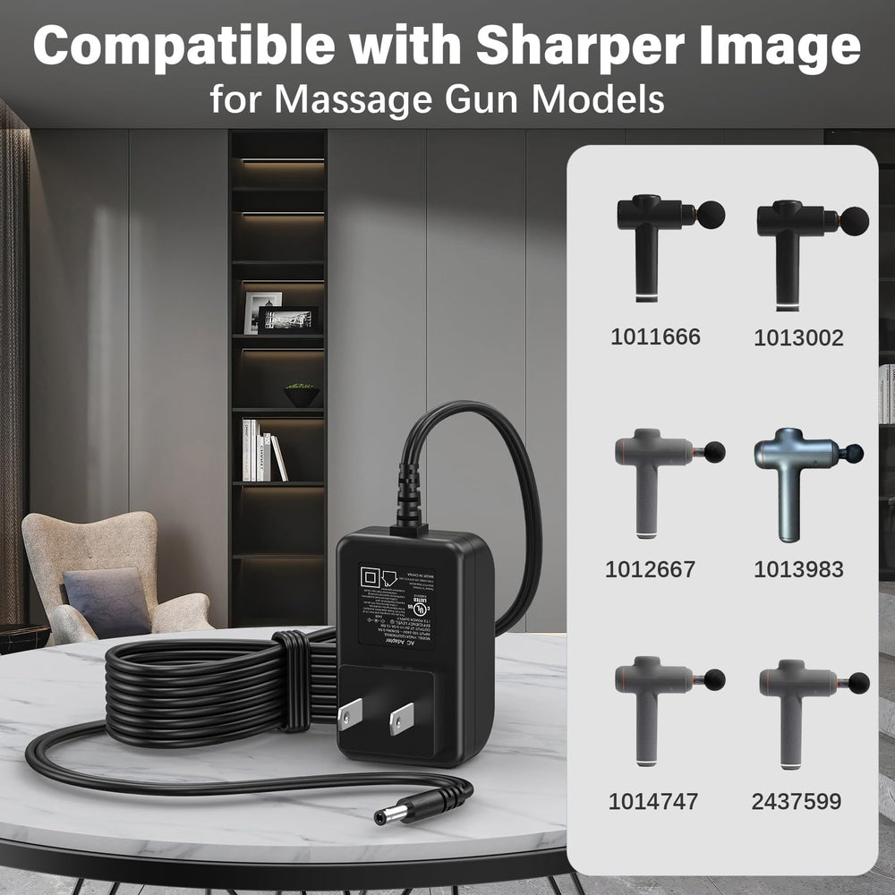 Sharper Image massager gun charging cable with dual snap-in plugs for durability.