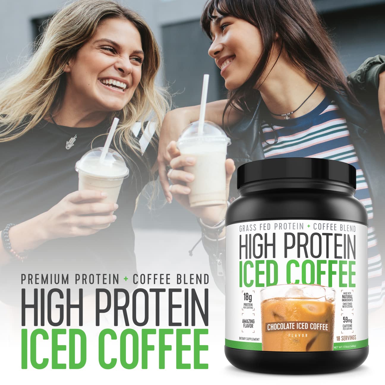 High Protein Coffee ingredients close-up reveals natural stevia sweetness.