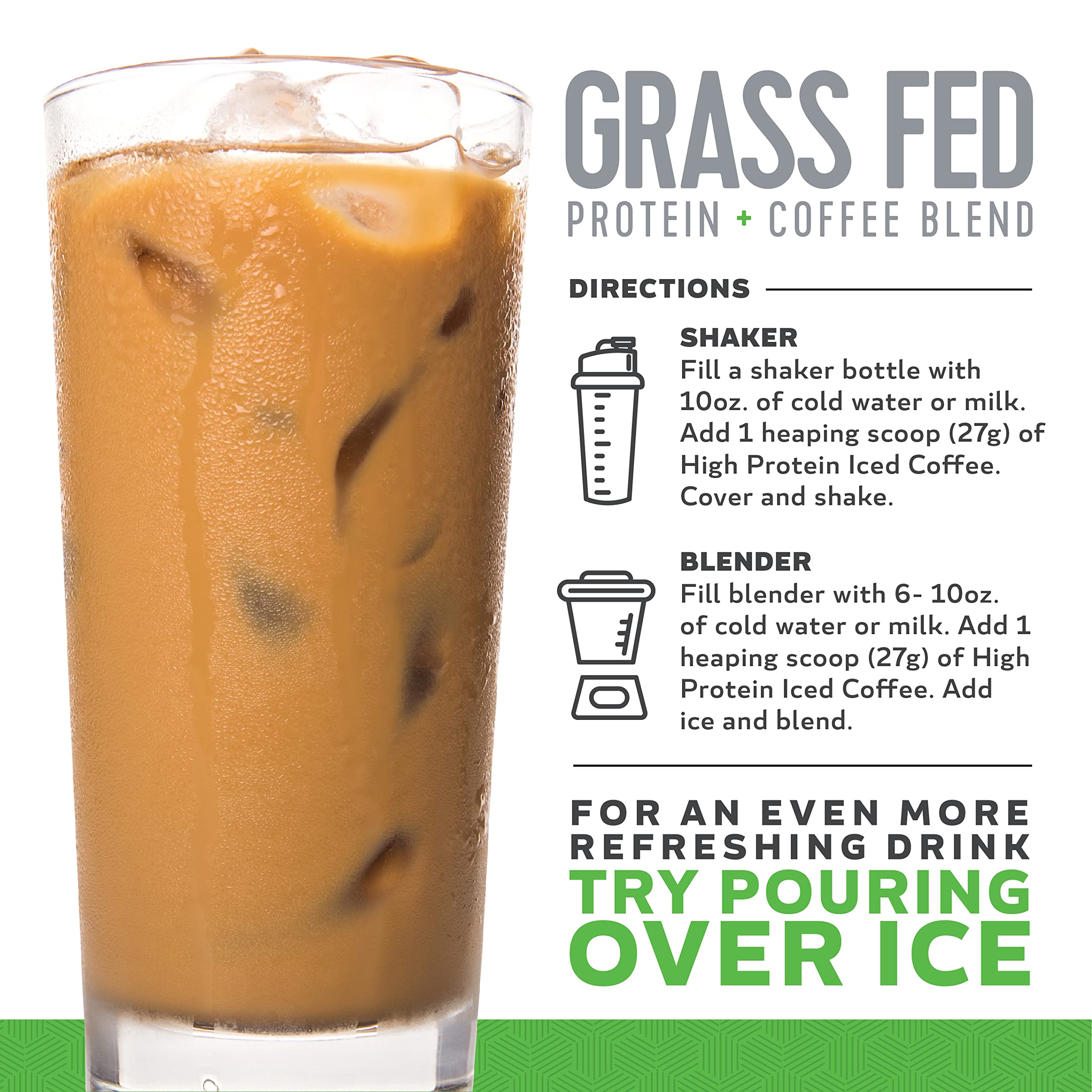 High Protein Coffee packaging highlights 18 servings and Keto-friendly positioning.