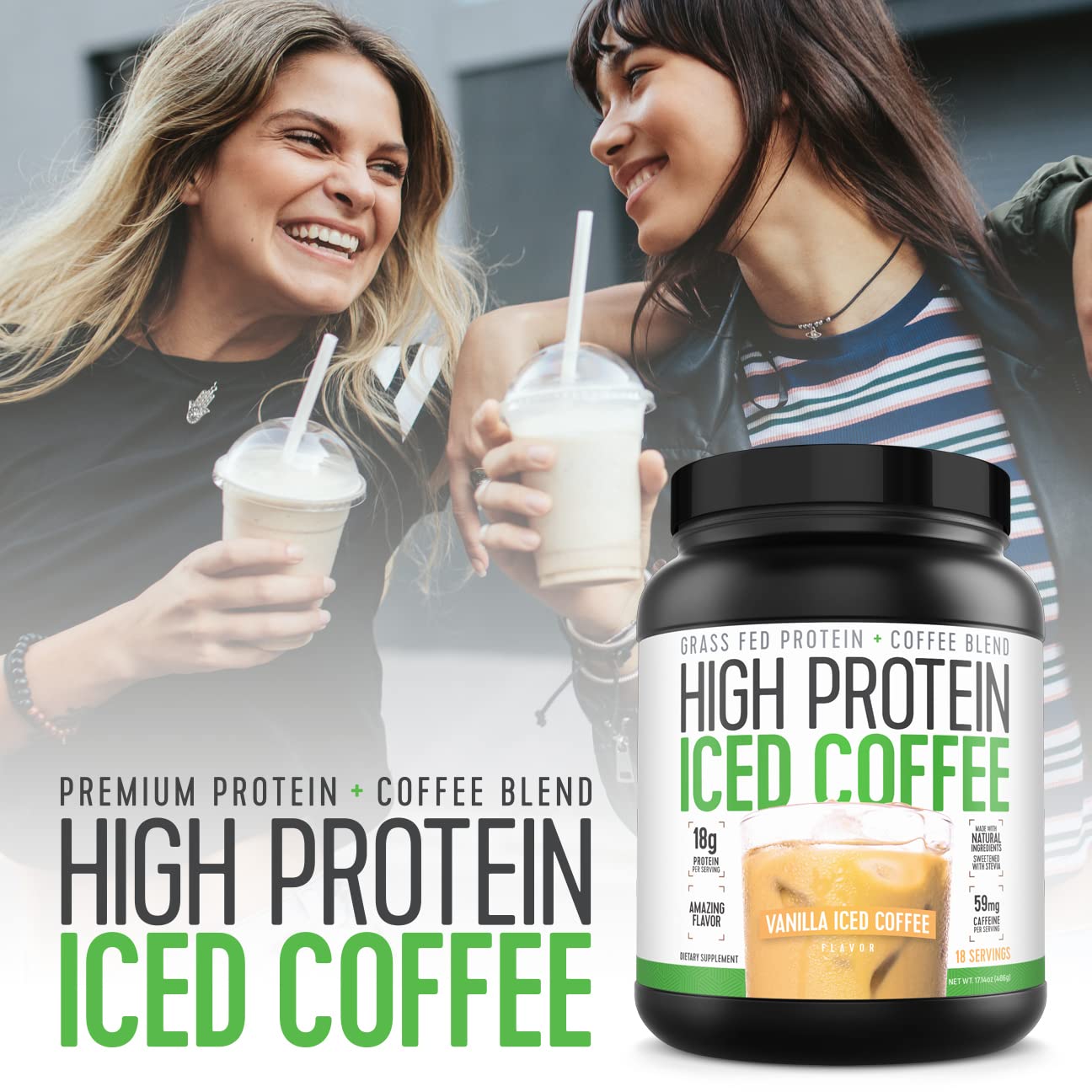 High Protein Iced Coffee Vanilla Latte foam top emphasizes creamy texture