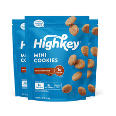HighKey Snickerdoodle pack front, gluten-free keto snack option.