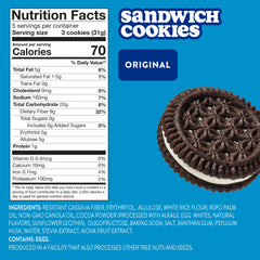 Close-up of HIGHKEY sugar-free sandwich cookies with creamy filling