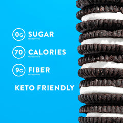 HIGHKEY sugar-free sandwich cookies dunked in milk ready to enjoy