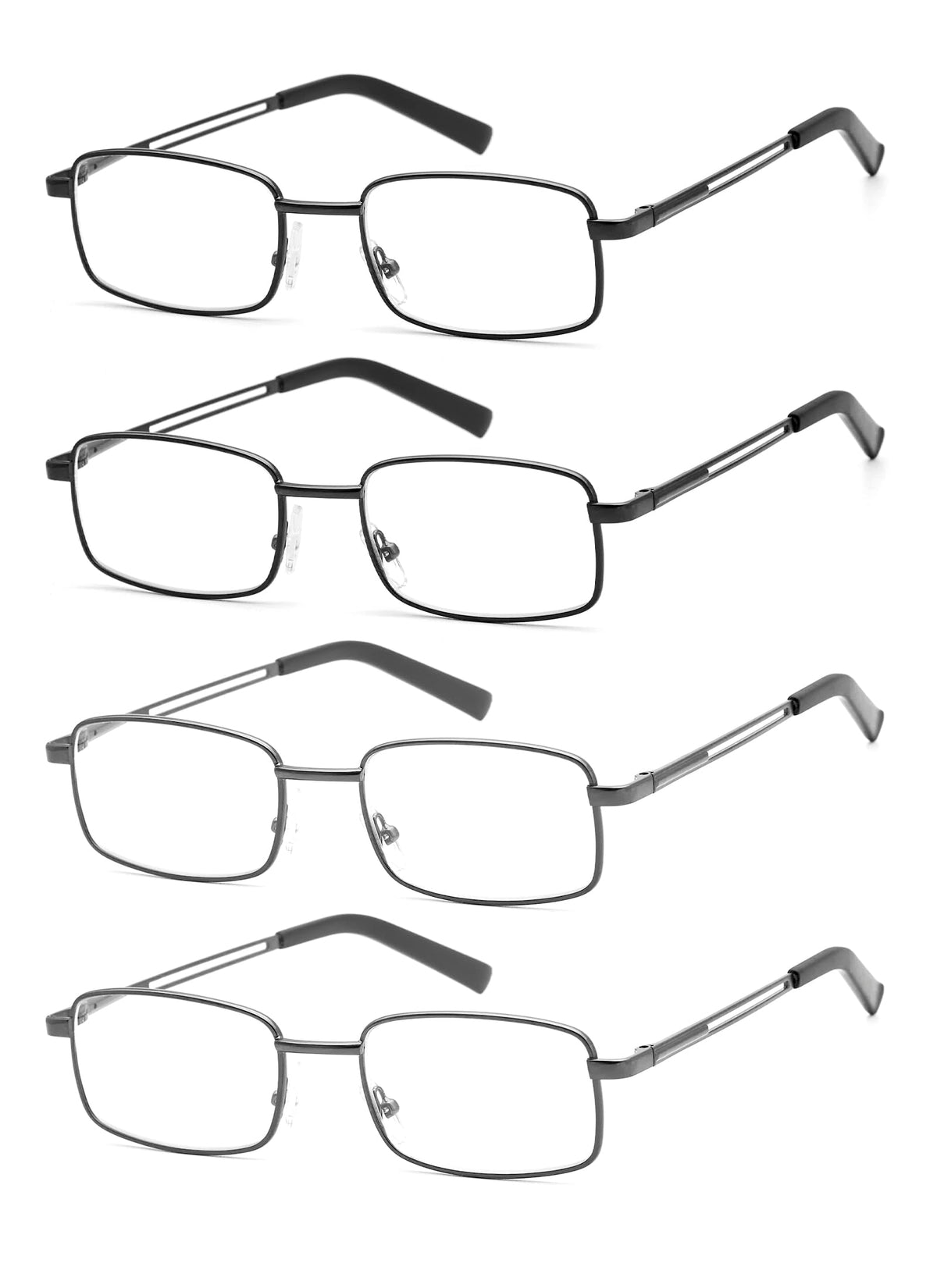 HIGHLIKE 4-Pack black-frame reading glasses for daily wear with clear lenses.